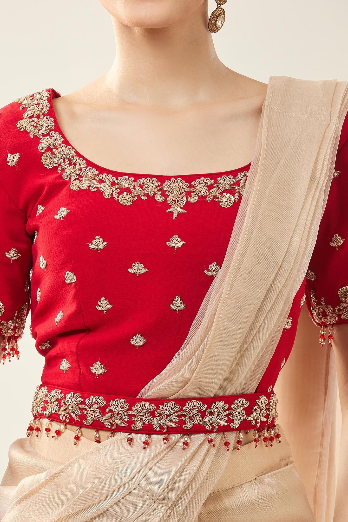 Designer Wear  Beige  Tissue  Drape Saree