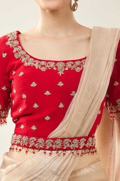 Designer Wear  Beige  Tissue  Drape Saree