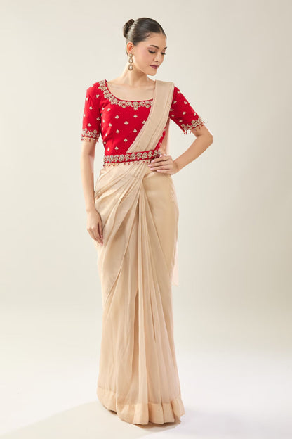 Designer Wear  Beige  Tissue  Drape Saree
