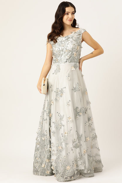 Desginer Silver Net Gown