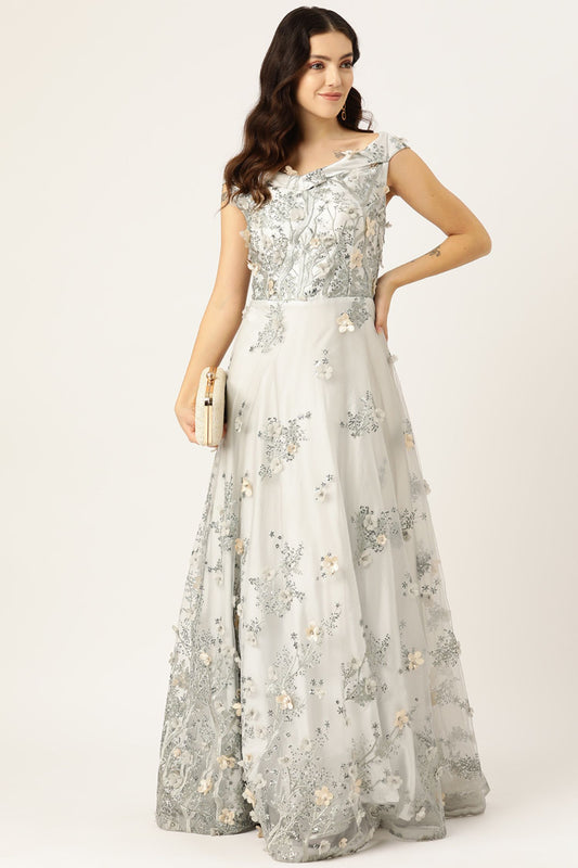 Desginer Silver Net Gown