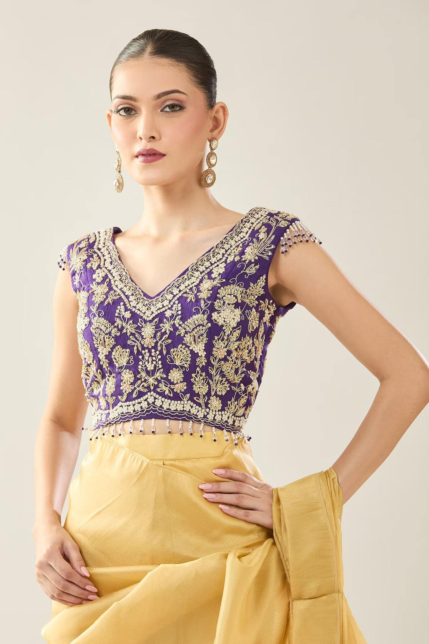 Designer Wear  Yellow  Tissue  Drape Saree