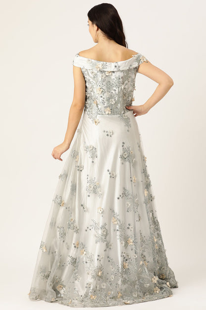 Desginer Silver Net Gown