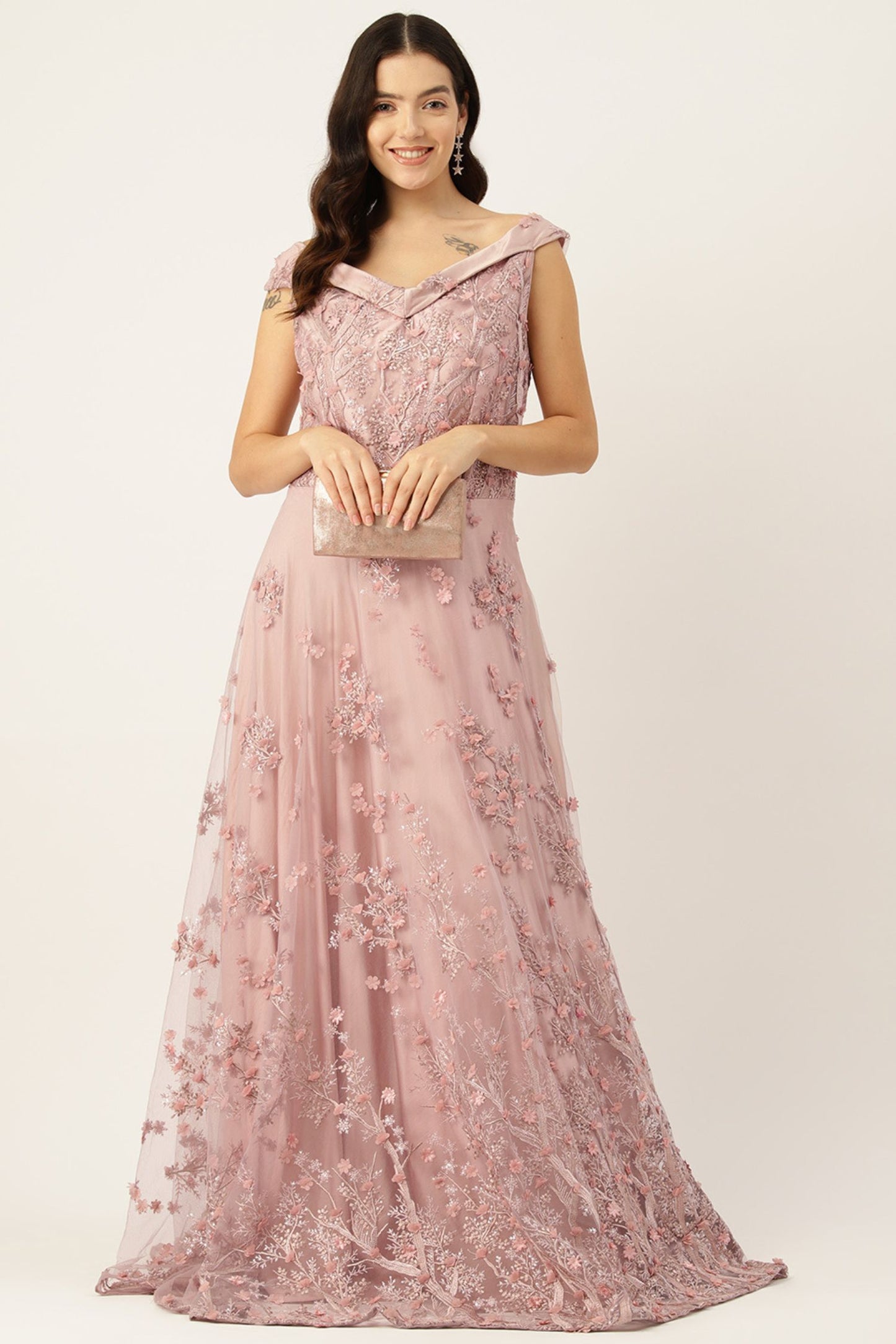 Designer Wear Pink Net Gown