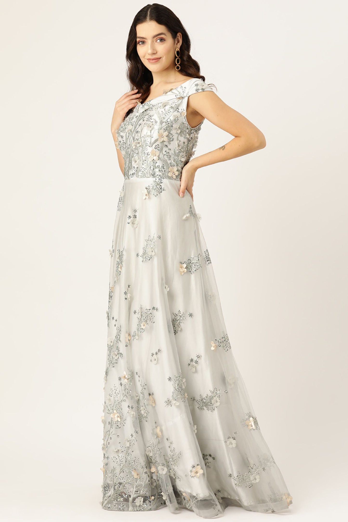 Desginer Silver Net Gown