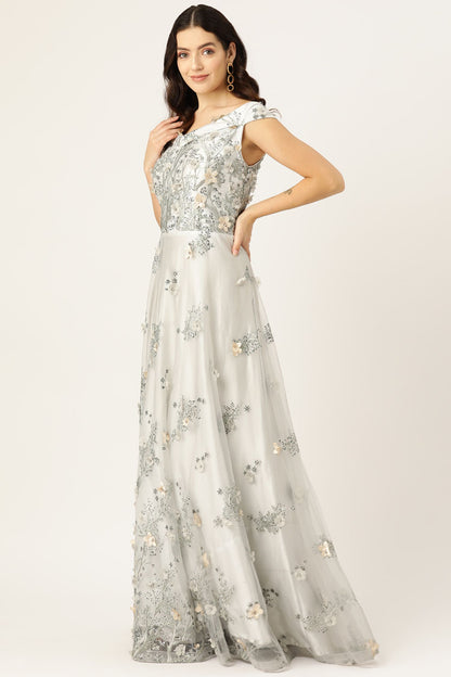 Desginer Silver Net Gown