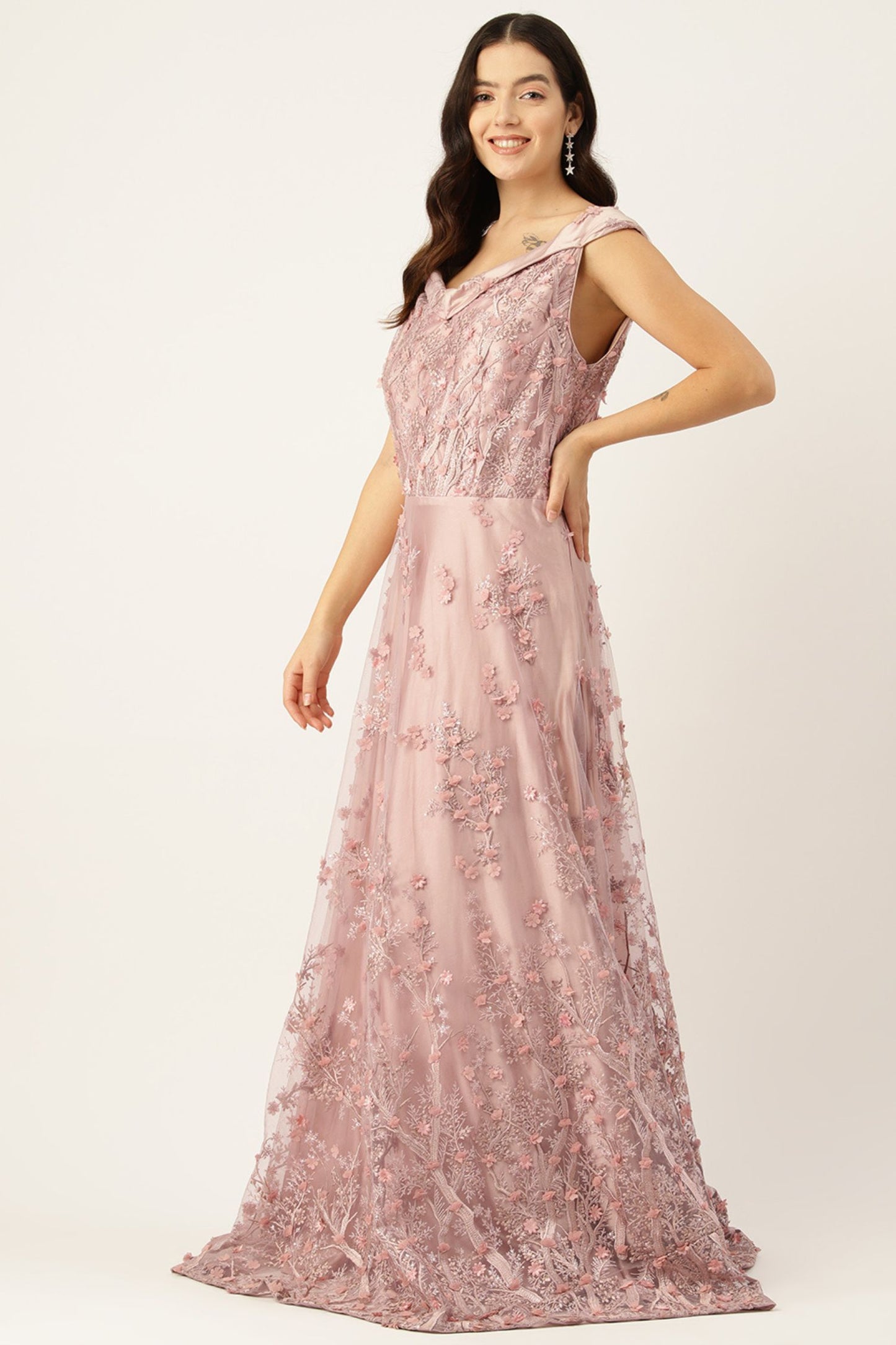 Designer Wear Pink Net Gown