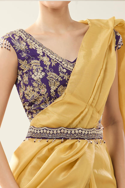 Designer Wear  Yellow  Tissue  Drape Saree