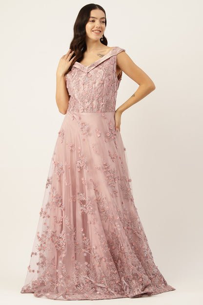 Designer Wear Pink Net Gown