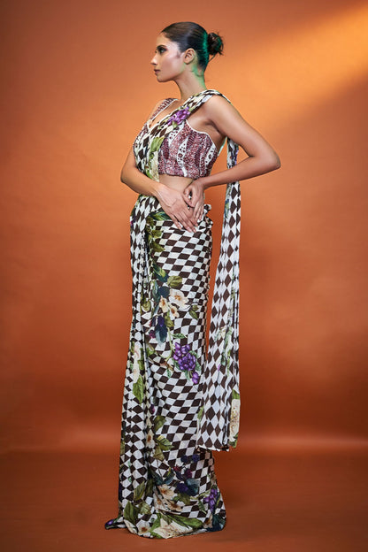 Designer Wear Bold Print Multicolor Crepe  Drape Saree