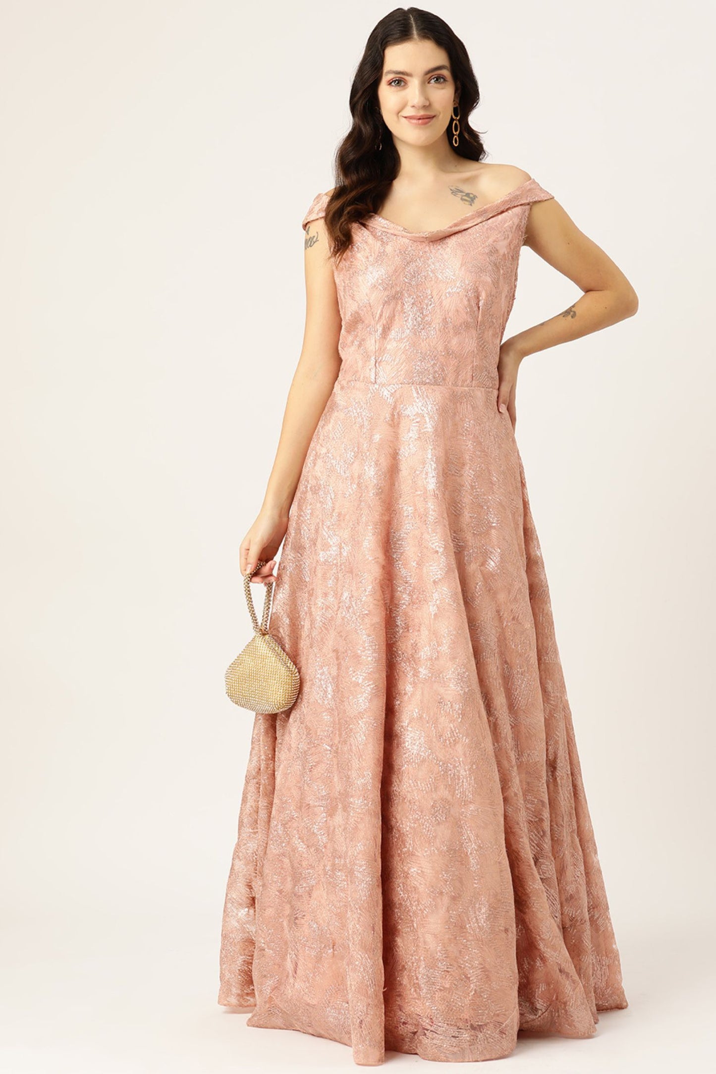 Desginer Peach Net Gown