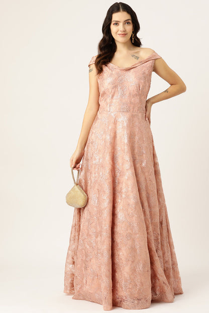 Desginer Peach Net Gown