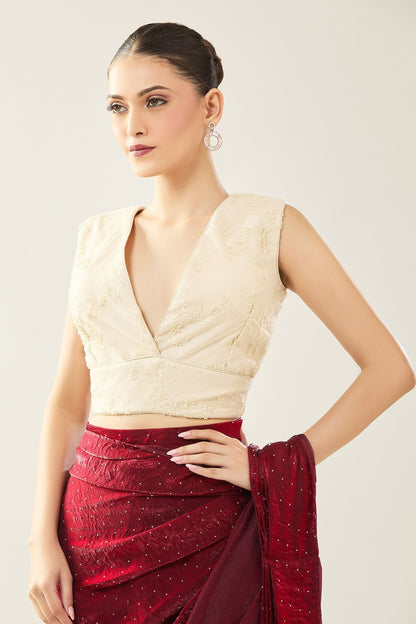 Designer Wear Maroon Pre-draped Saree Set