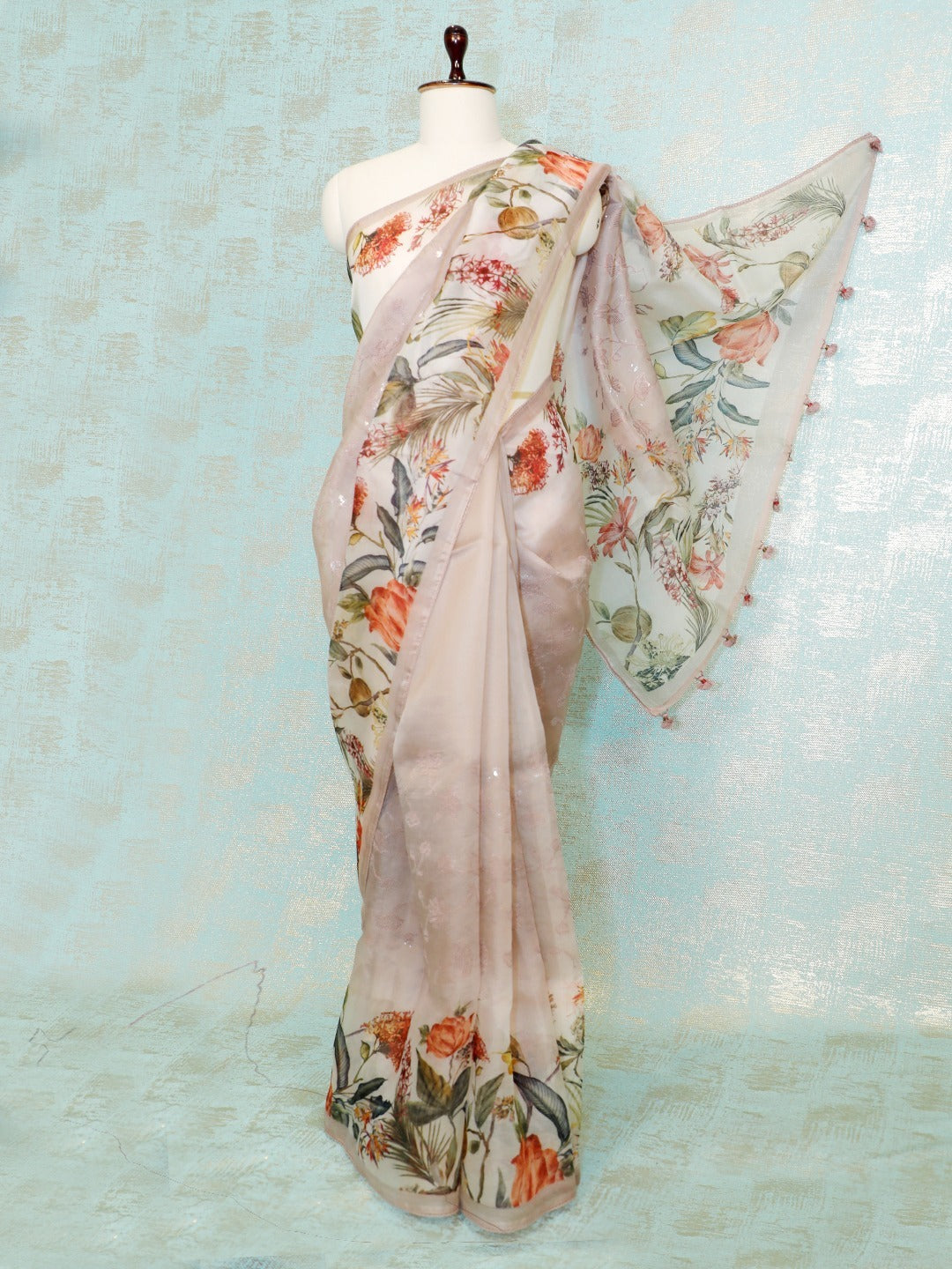 Designer saree in Beige colour