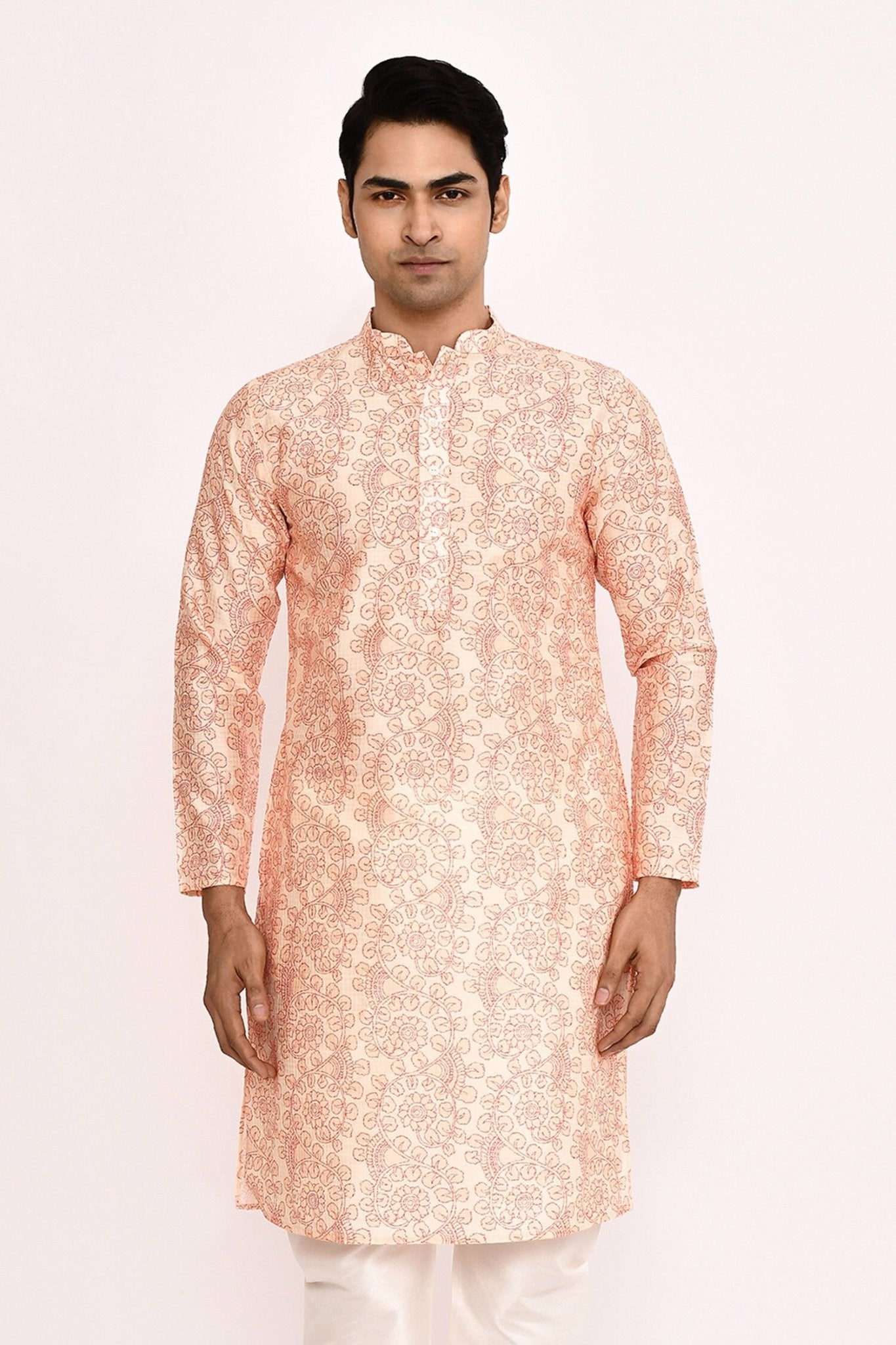 Designer Long Kurta set in Cream - Simaaya