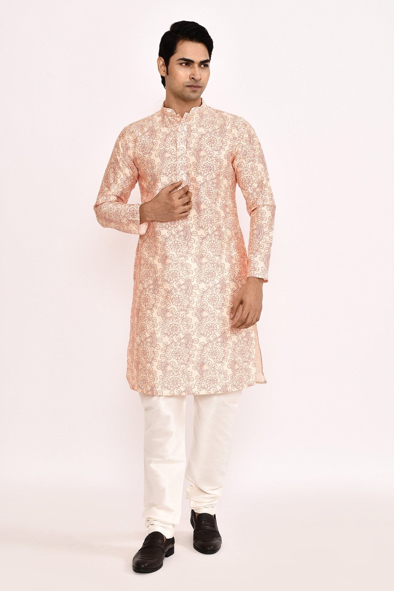 Designer Long Kurta set in Cream - Simaaya