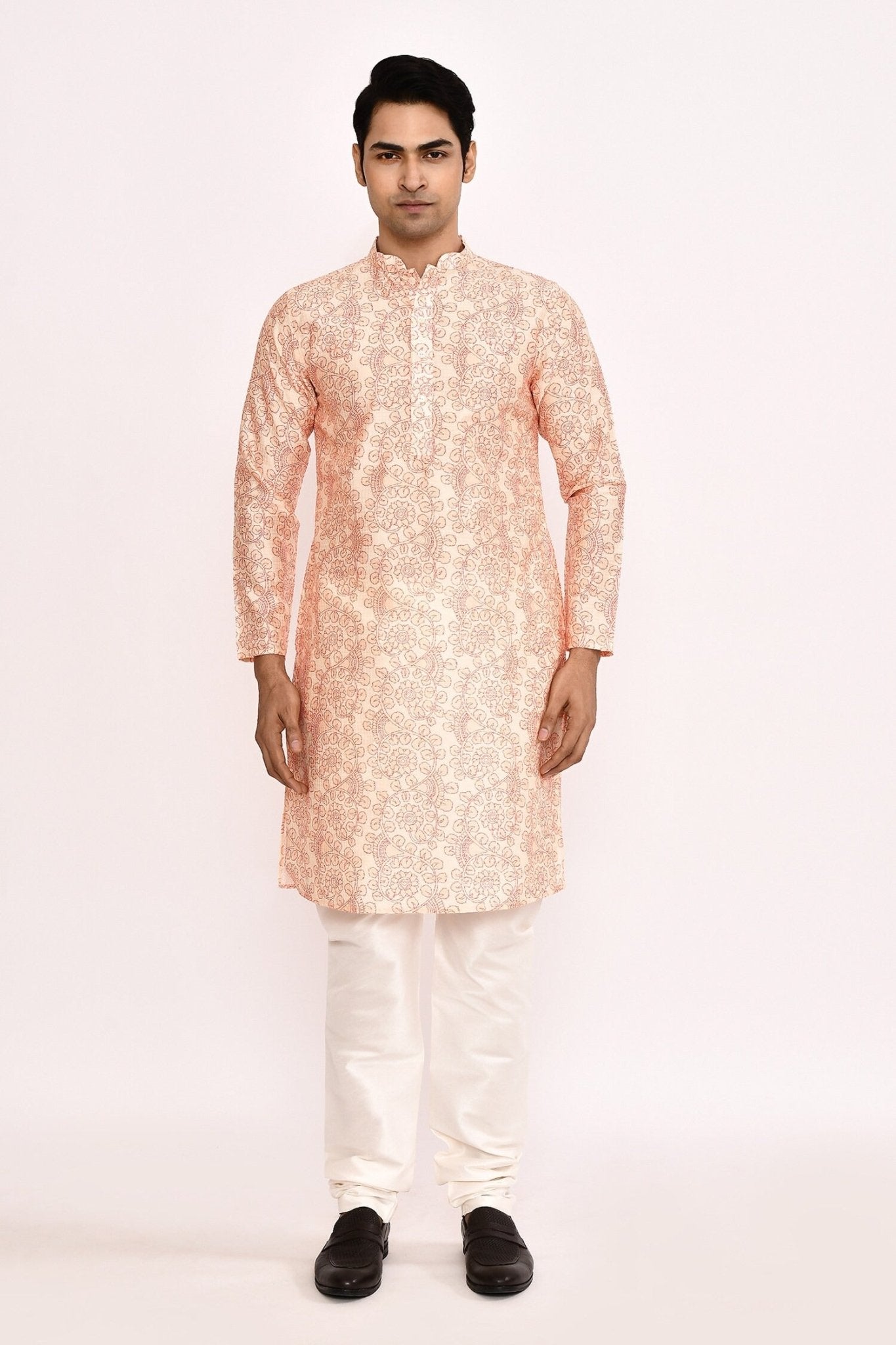 Designer Long Kurta set in Cream - Simaaya