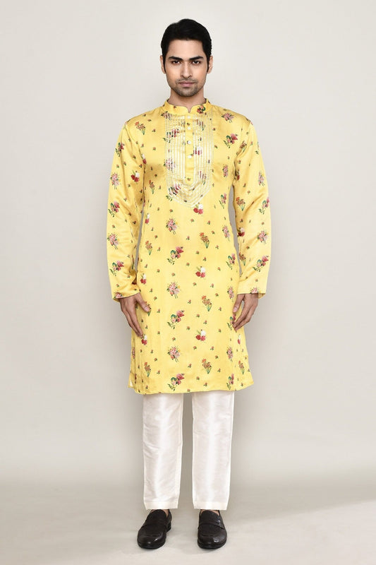 Designer Long Kurta set in Yellow - Simaaya