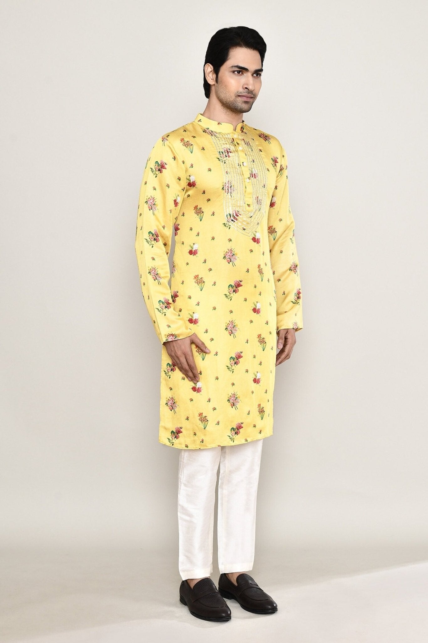Designer Long Kurta set in Yellow - Simaaya