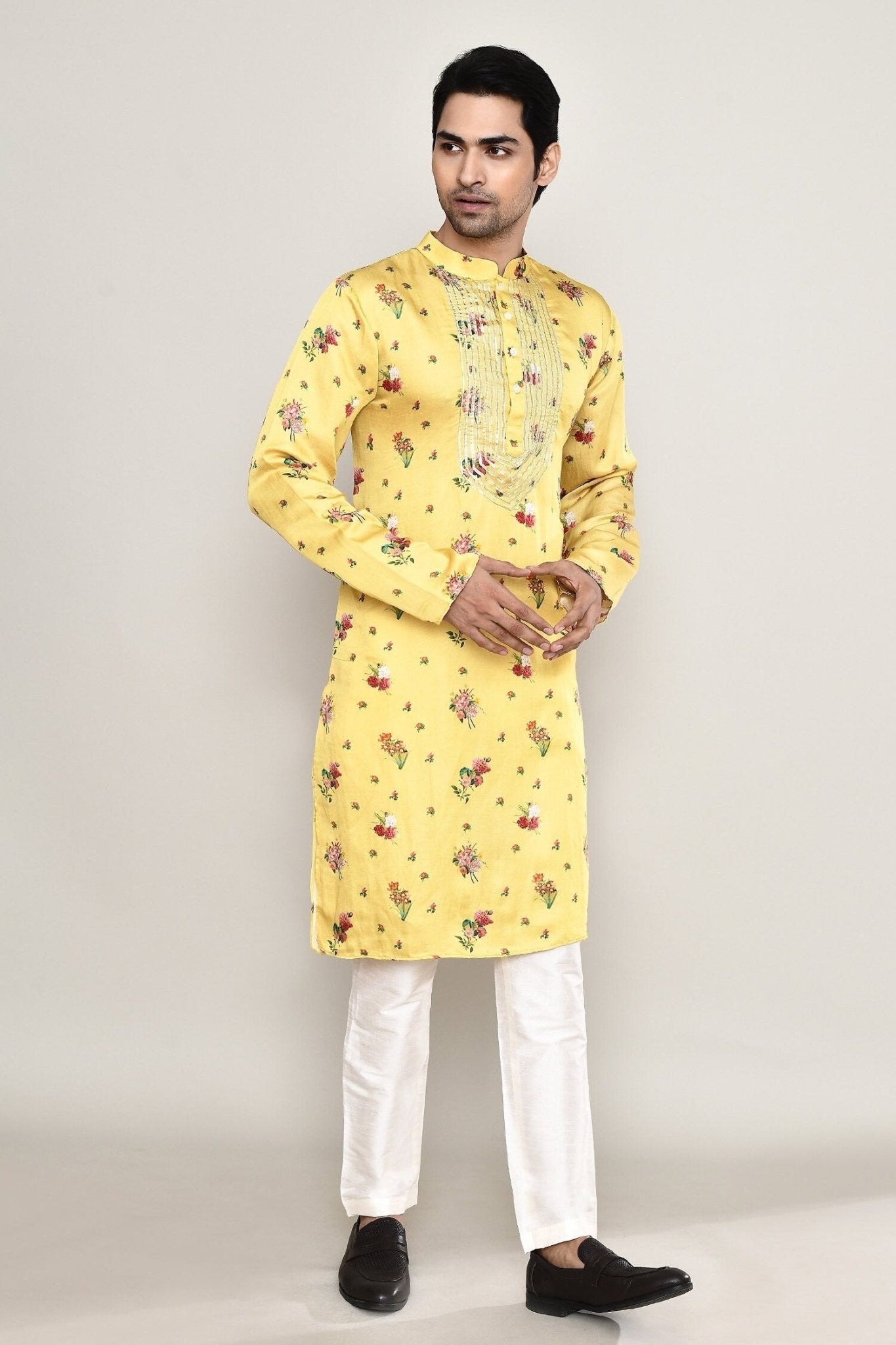 Designer Long Kurta set in Yellow - Simaaya