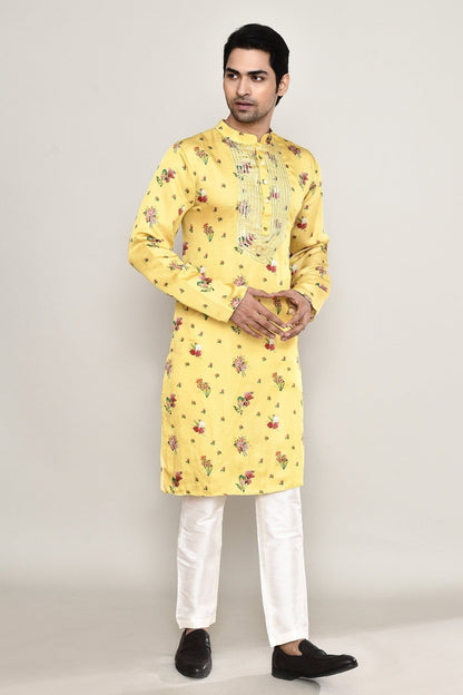 Designer Long Kurta set in Yellow - Simaaya