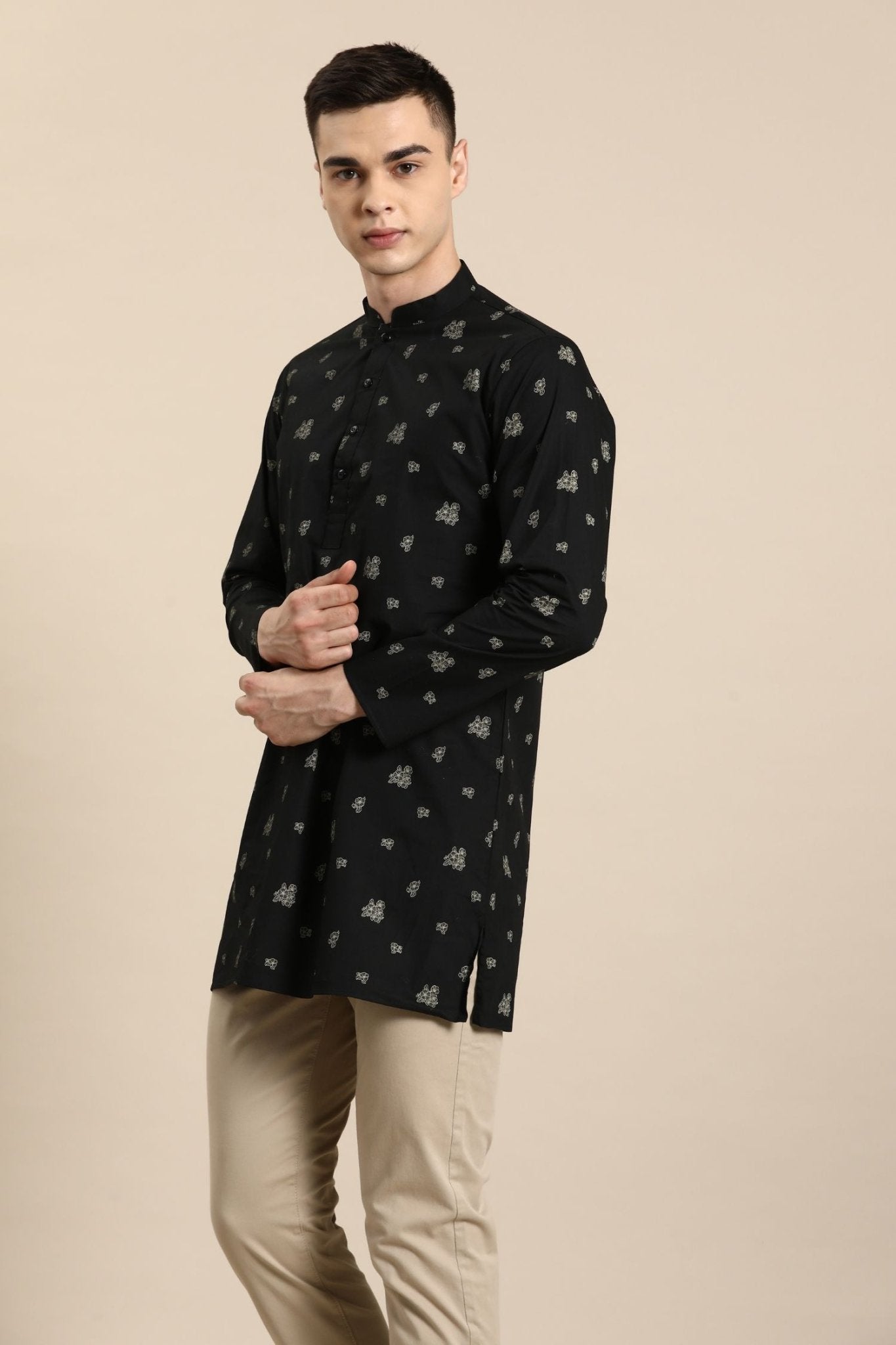 Designer Short Kurta In Black - Simaaya