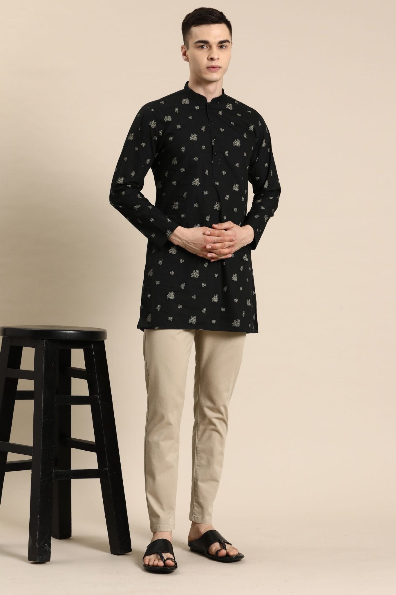 Designer Short Kurta In Black - Simaaya