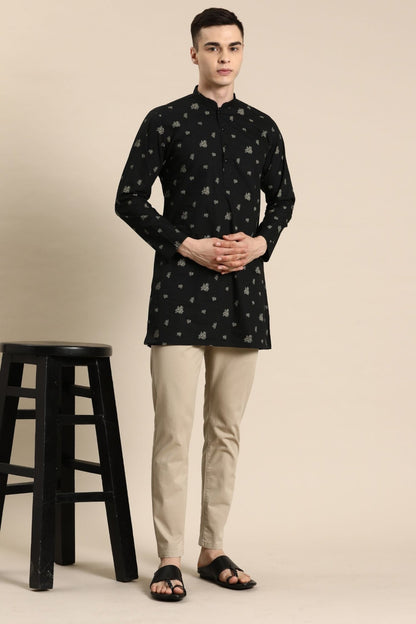 Designer Short Kurta In Black - Simaaya