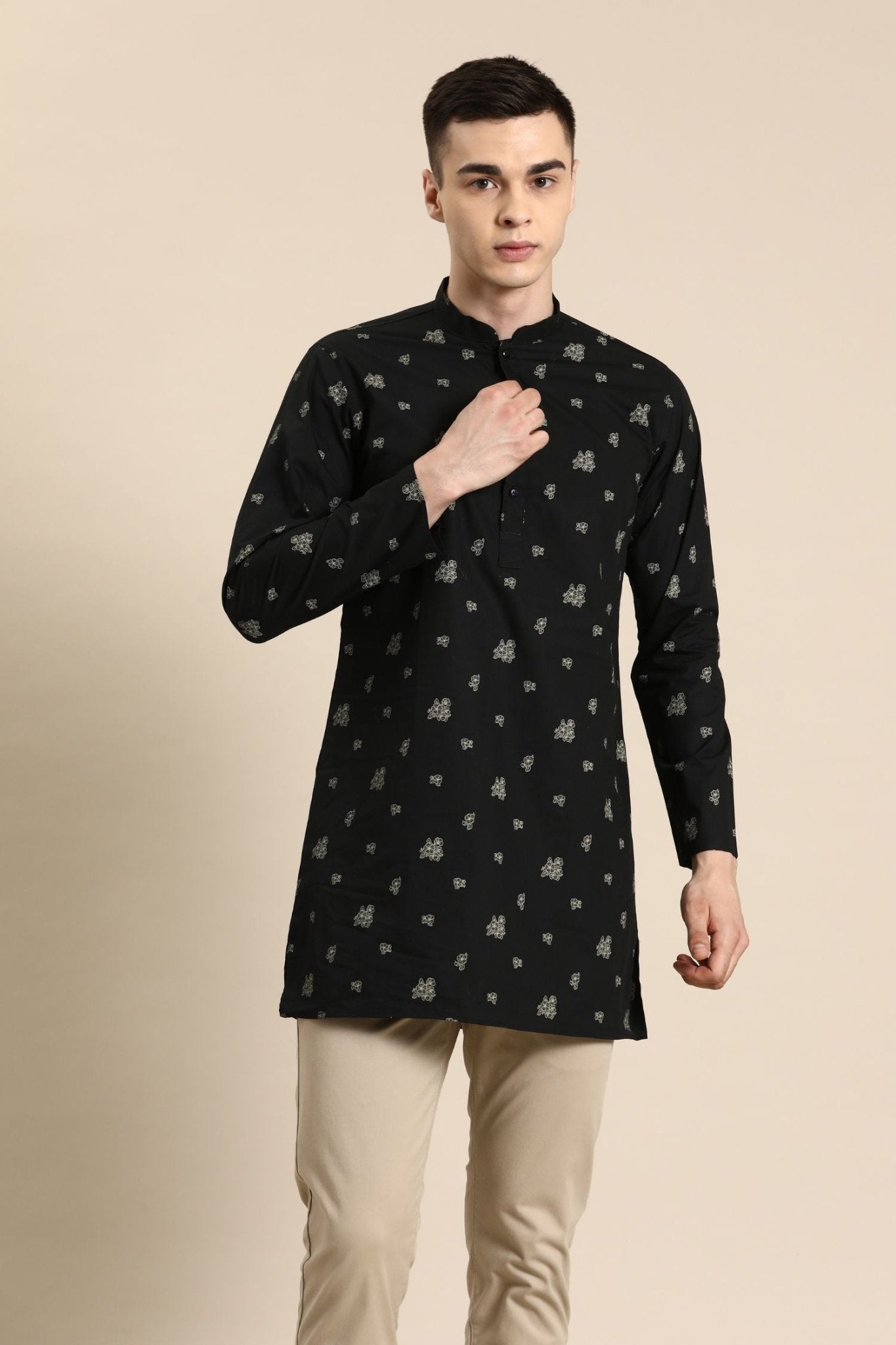 Designer Short Kurta In Black - Simaaya