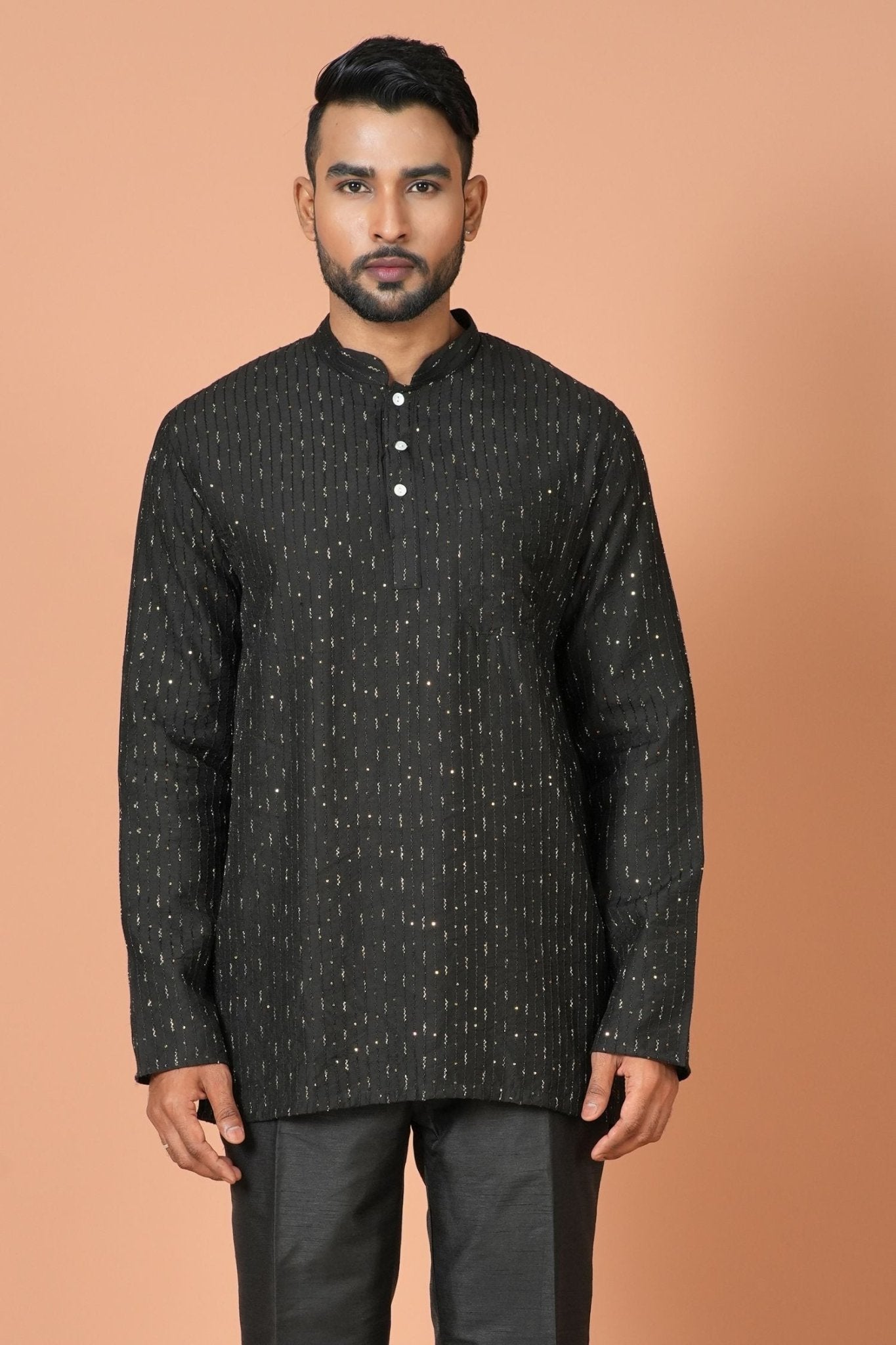 Designer Short Kurta In Black - Simaaya
