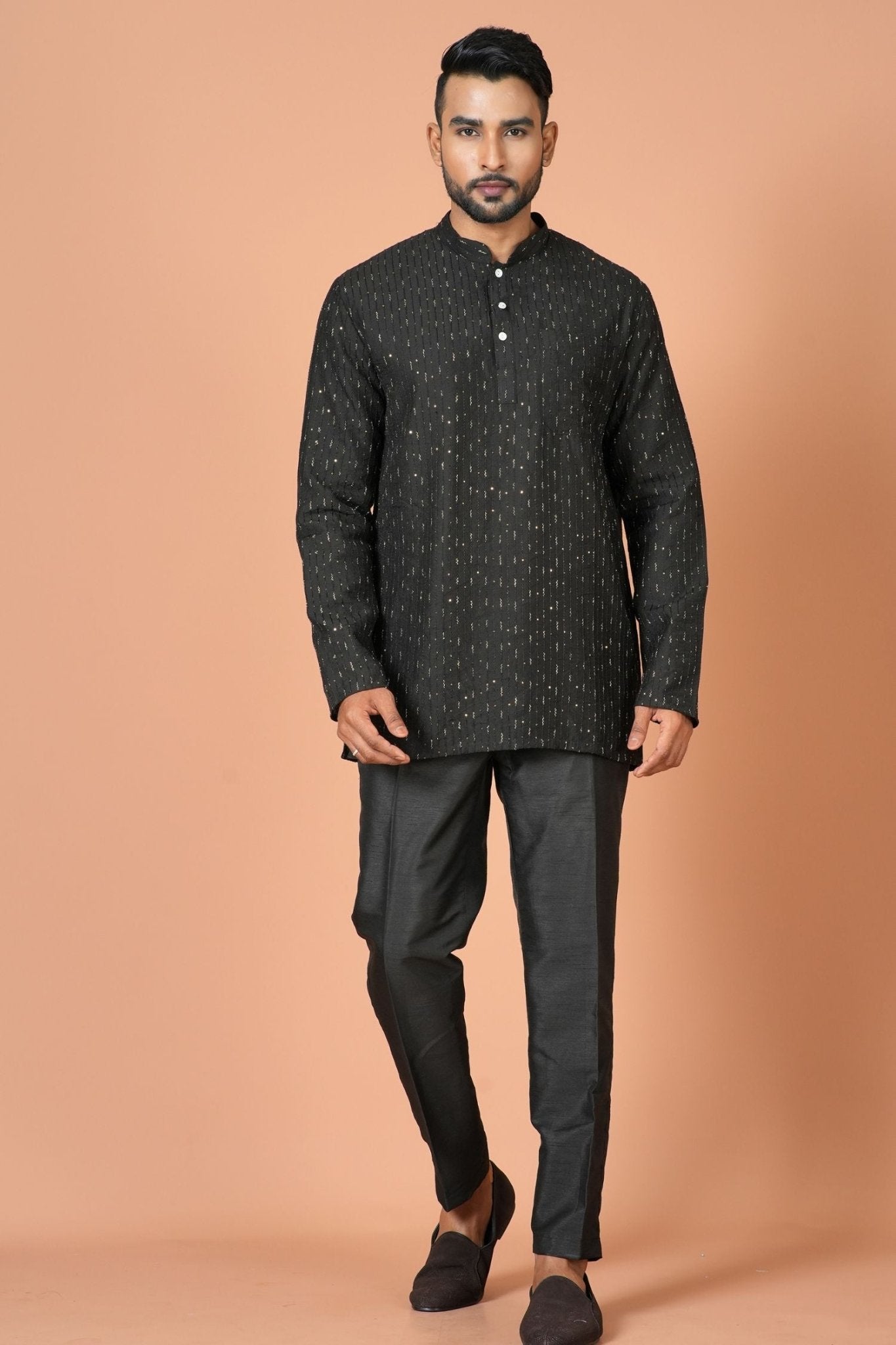 Designer Short Kurta In Black - Simaaya