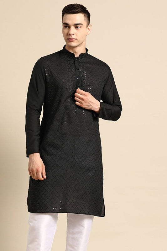 Designer Short Kurta In Black - Simaaya