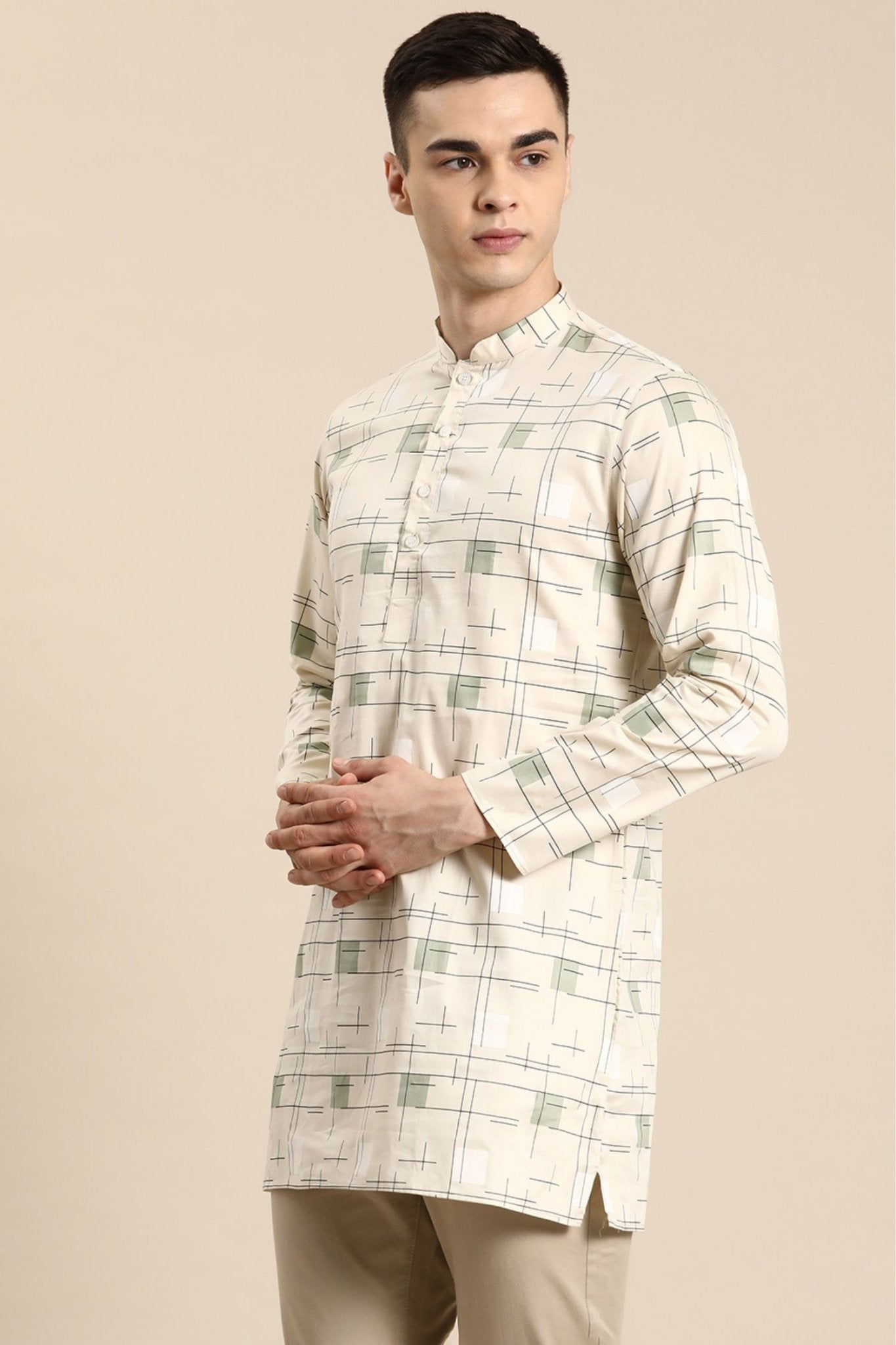 Designer Short Kurta In Cream - Simaaya
