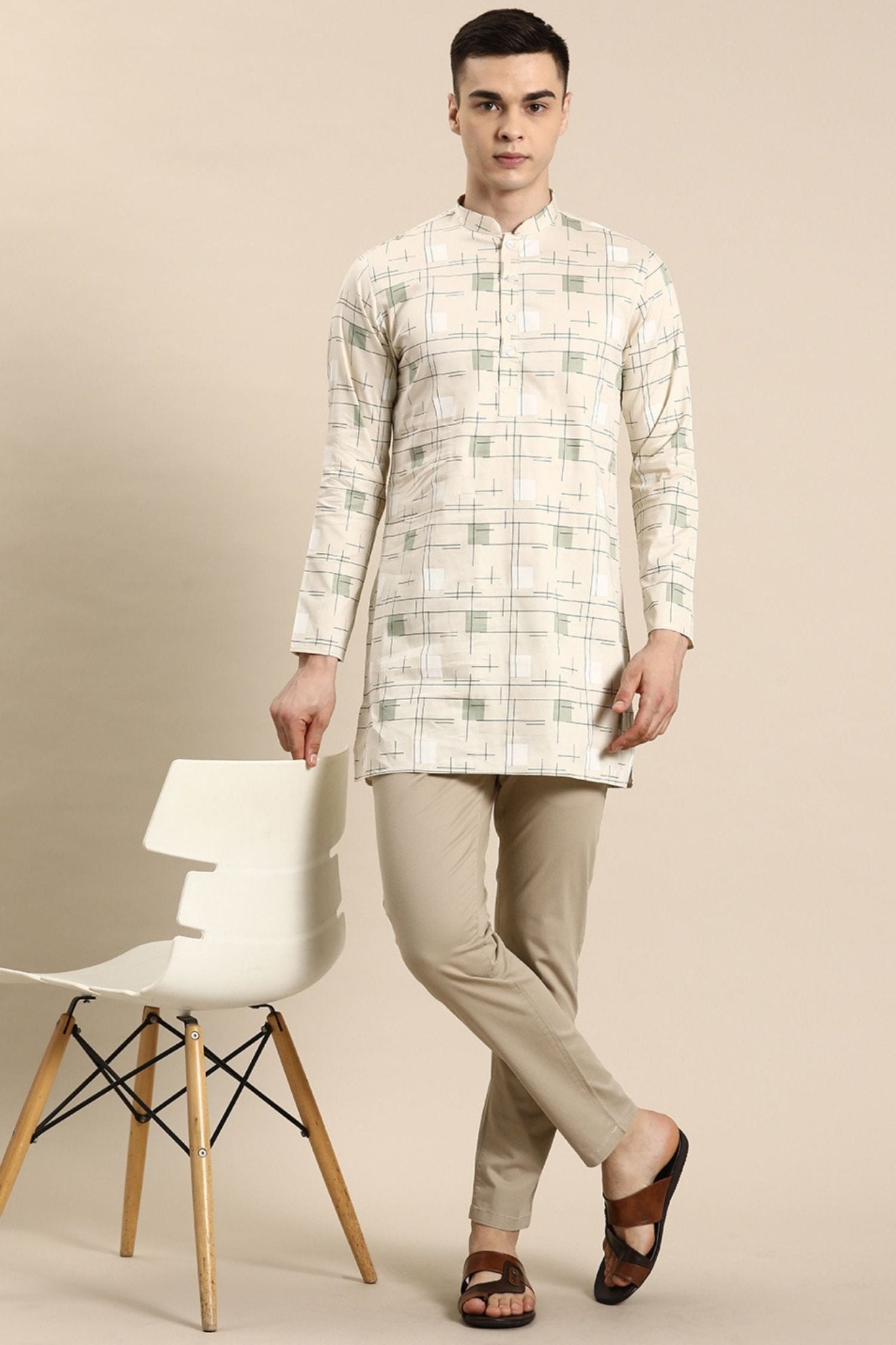 Designer Short Kurta In Cream - Simaaya