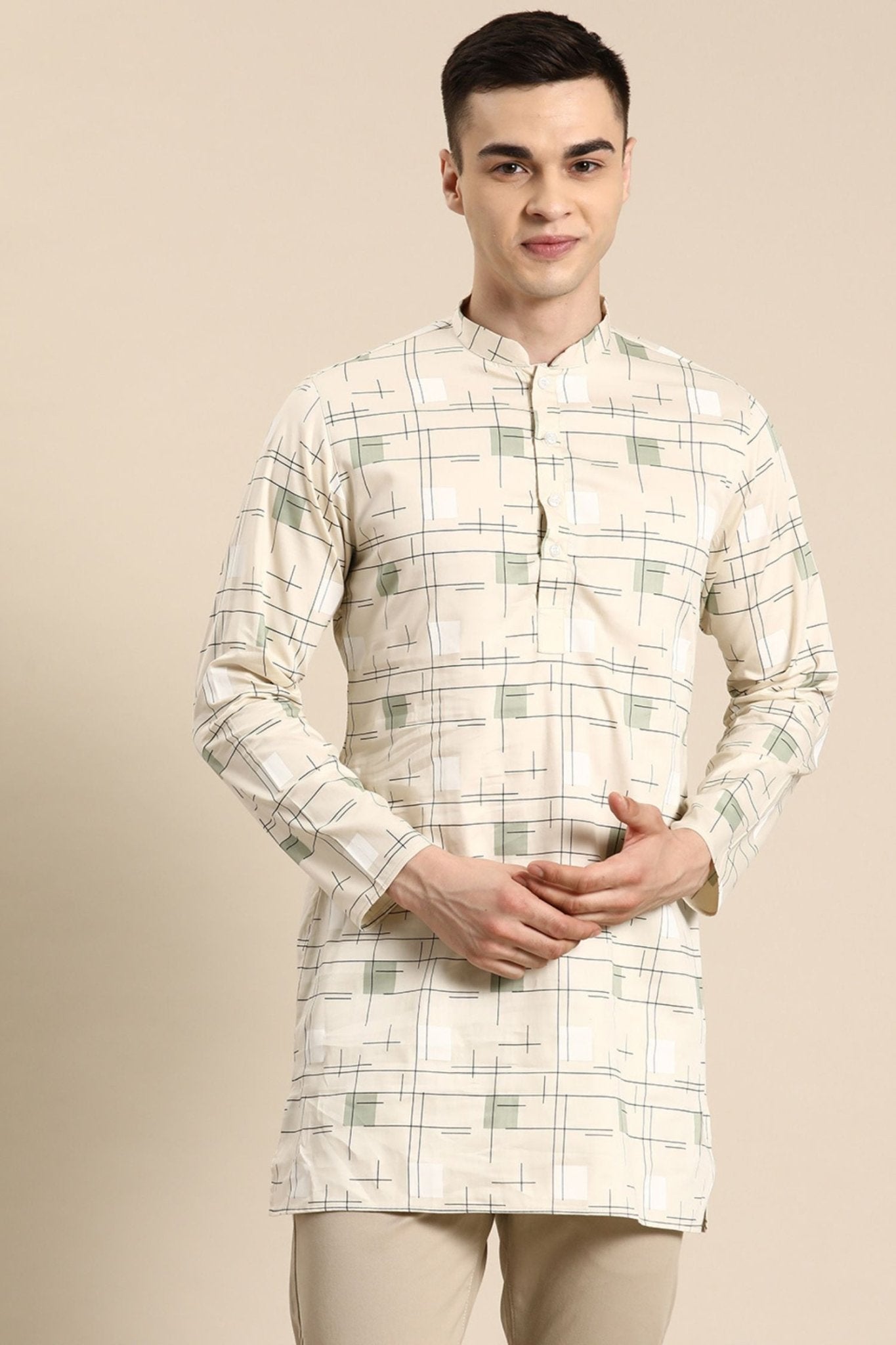 Designer Short Kurta In Cream - Simaaya