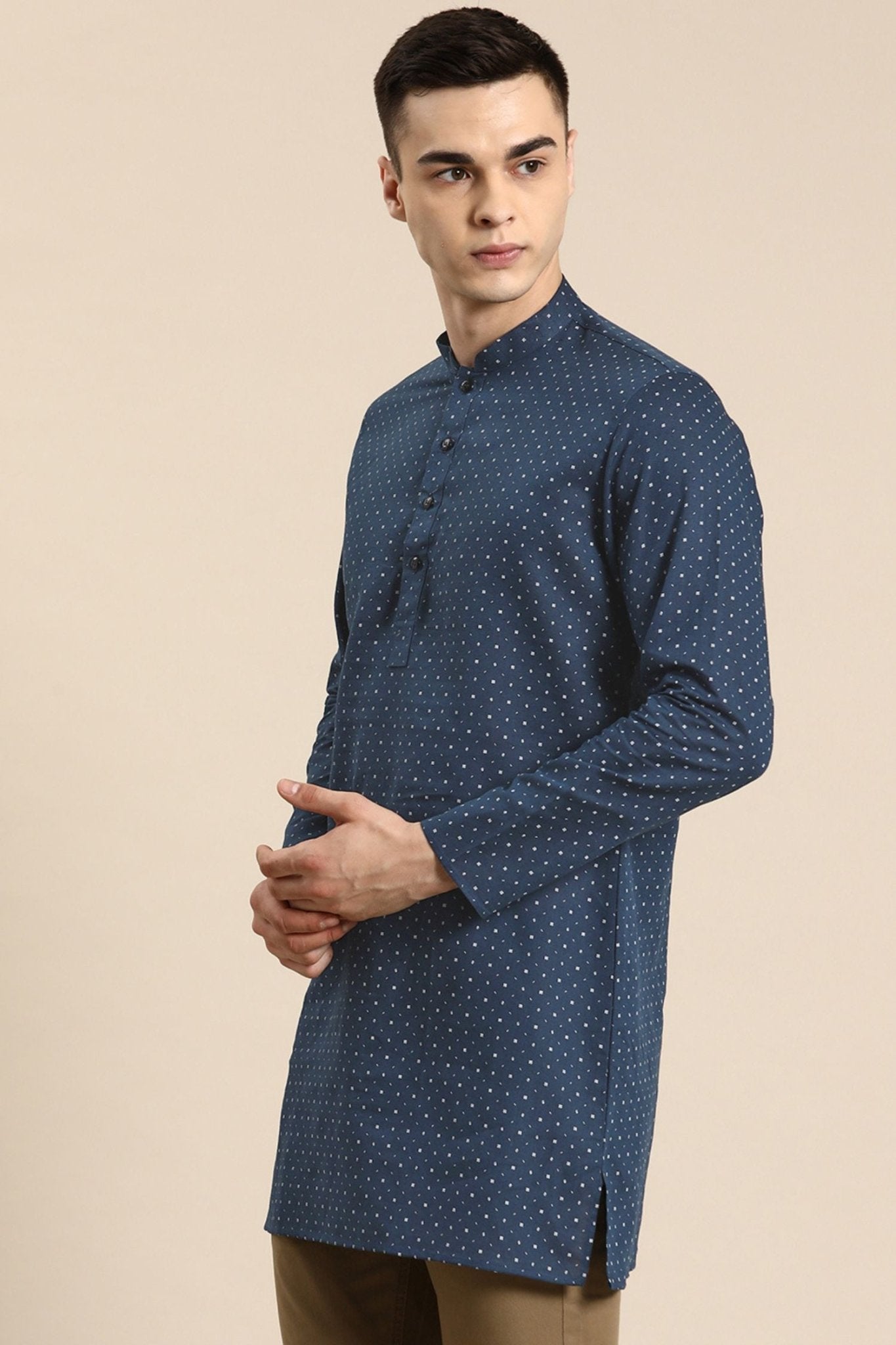 Designer Short Kurta In Dark Blue - Simaaya