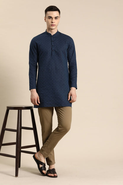 Designer Short Kurta In Dark Blue - Simaaya