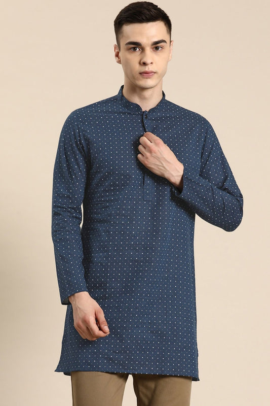 Designer Short Kurta In Dark Blue - Simaaya