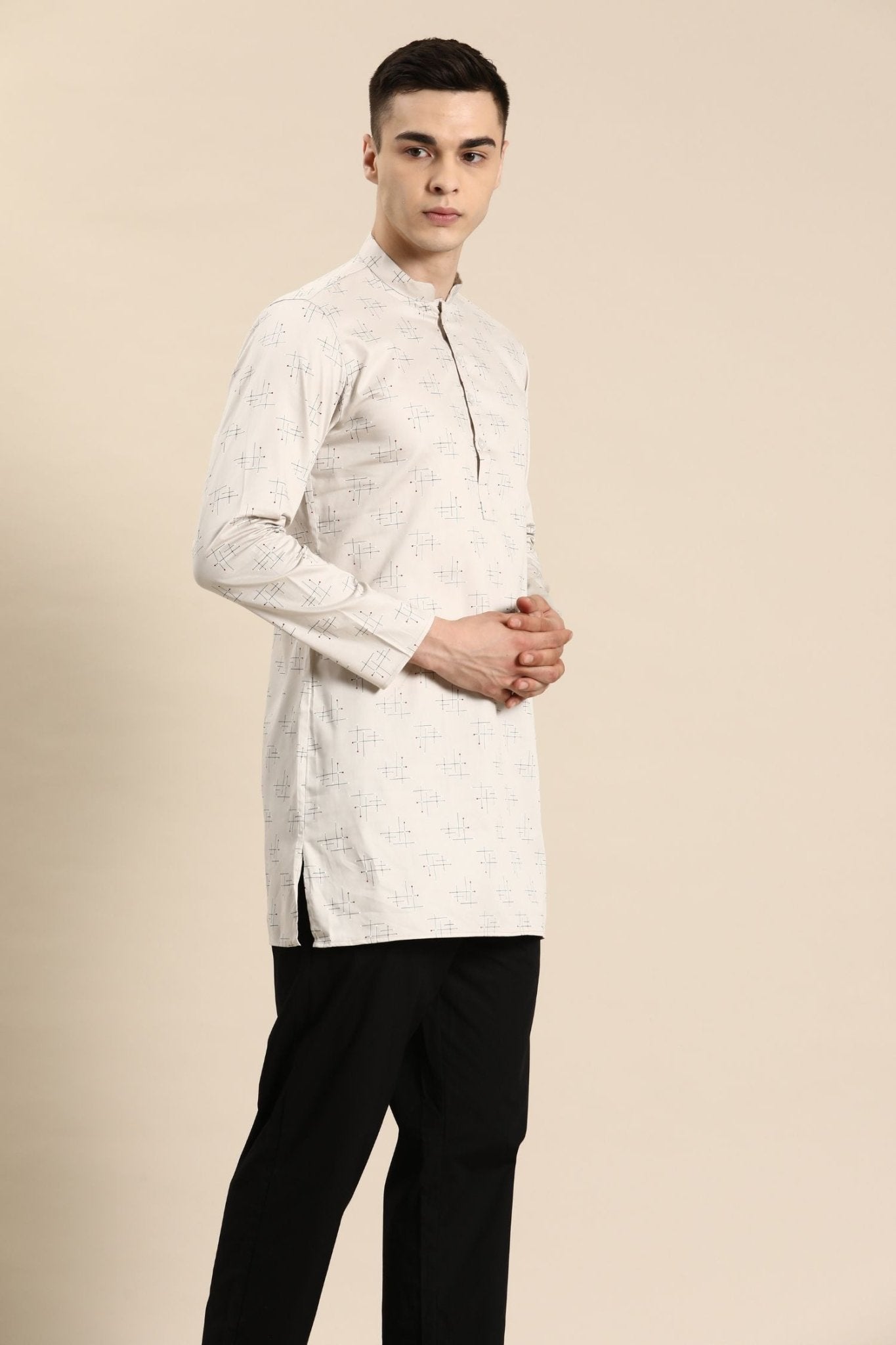 Designer Short Kurta In Grey - Simaaya