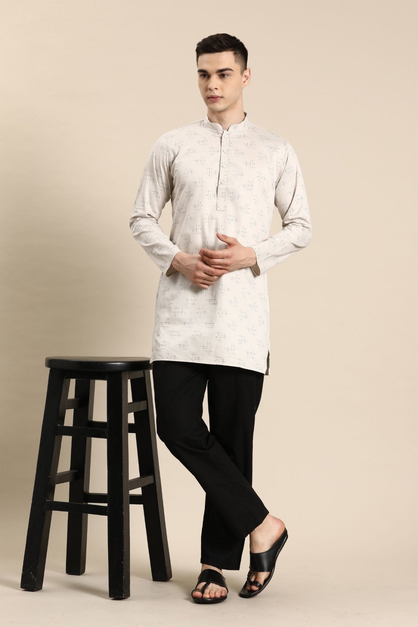 Designer Short Kurta In Grey - Simaaya