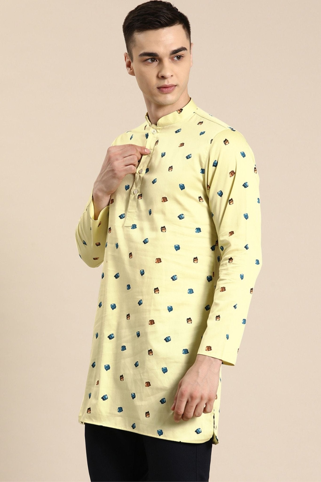 Designer Short Kurta In Lemon Yellow - Simaaya