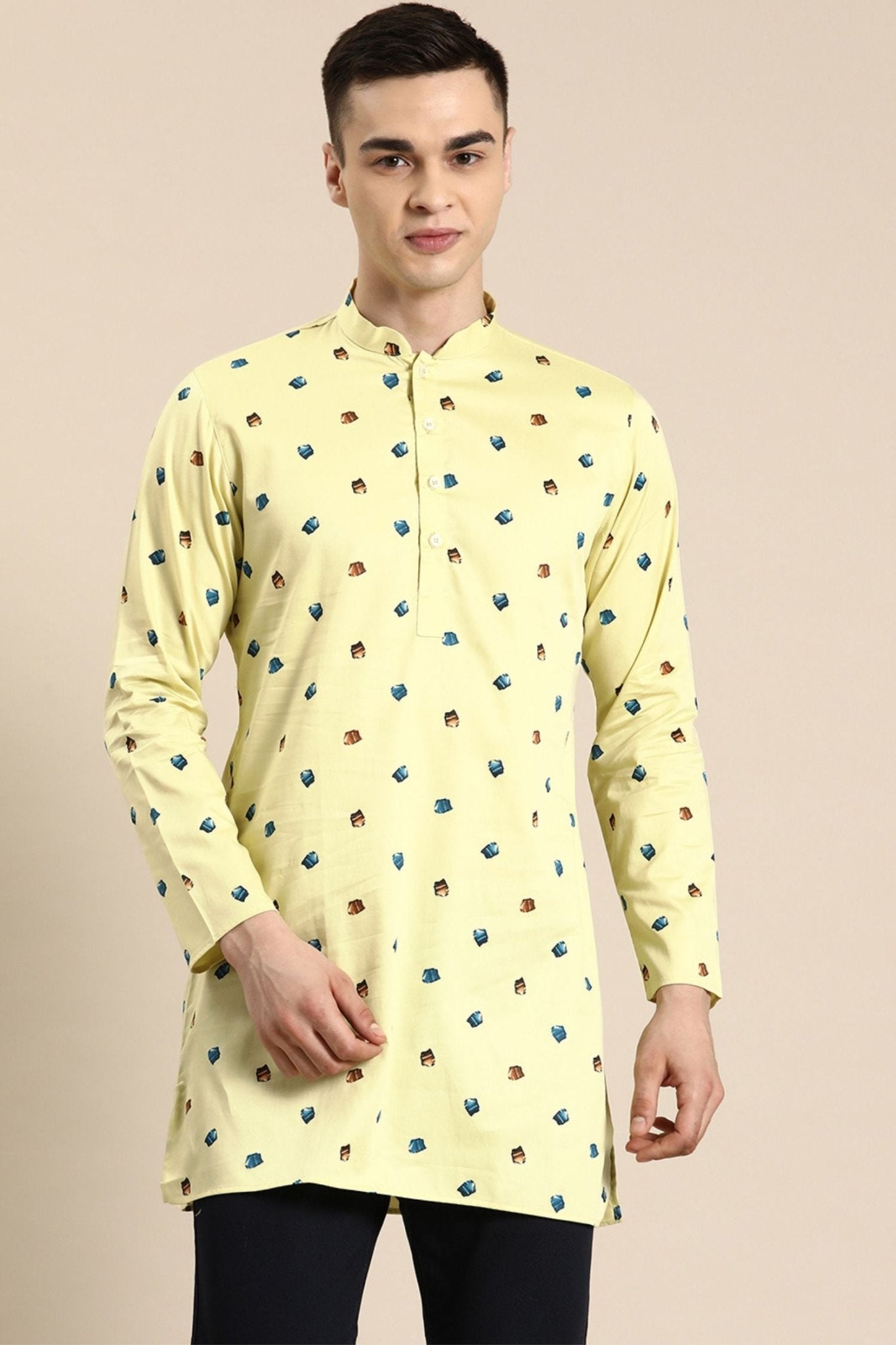 Designer Short Kurta In Lemon Yellow - Simaaya