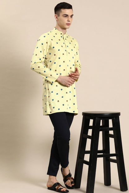 Designer Short Kurta In Lemon Yellow - Simaaya