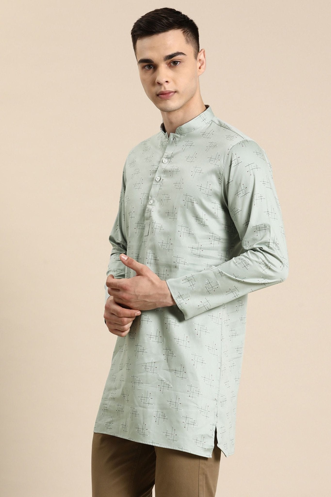 Designer Short Kurta In Light Grey - Simaaya