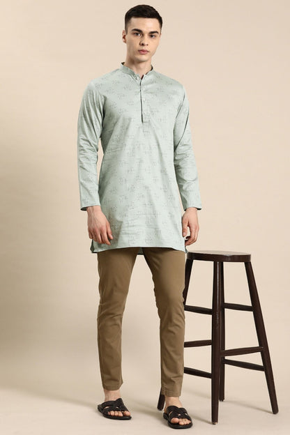 Designer Short Kurta In Light Grey - Simaaya
