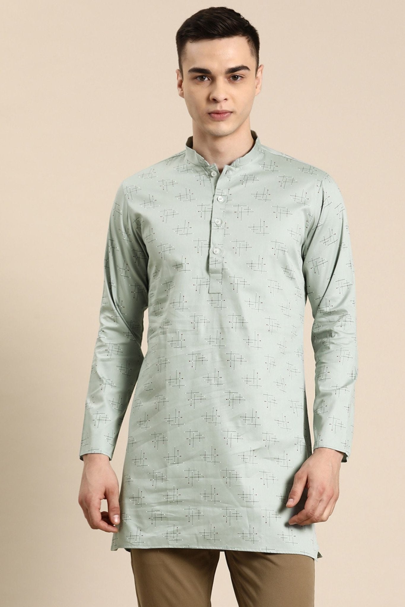 Designer Short Kurta In Light Grey - Simaaya