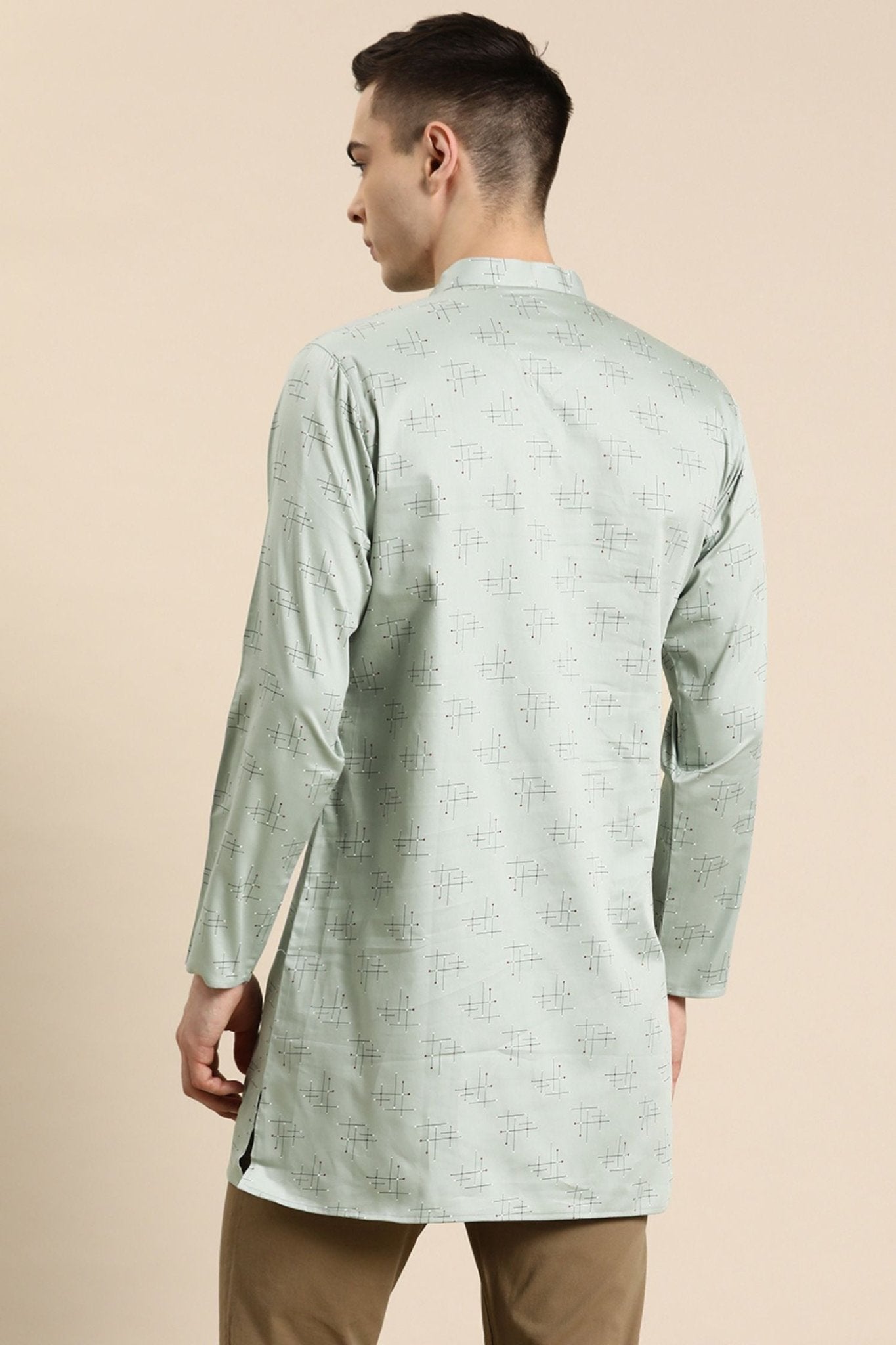 Designer Short Kurta In Light Grey - Simaaya