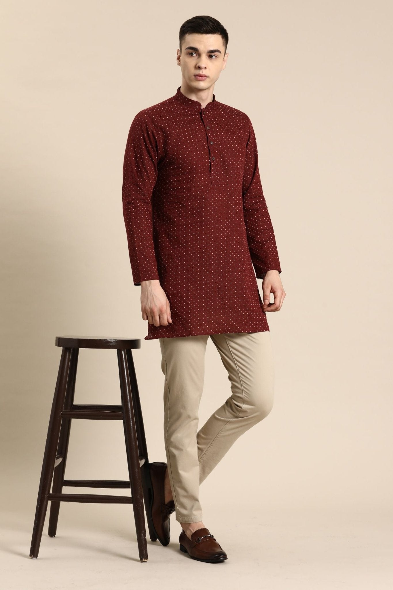 Designer Short Kurta In Maroon - Simaaya
