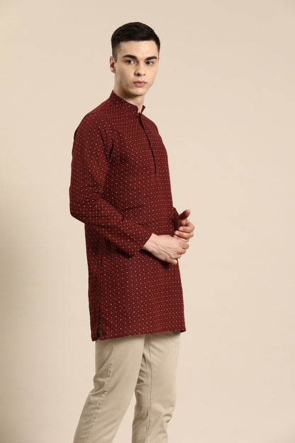 Designer Short Kurta In Maroon - Simaaya