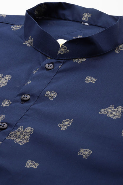 Designer Short Kurta In Navy Blue - Simaaya